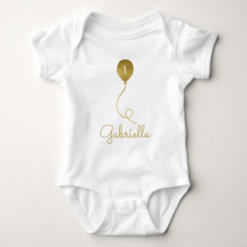Gold Balloon Name and 1stAny Age Birthday Baby Bodysuit