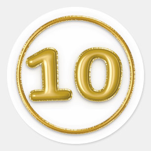 Gold Balloon Number 10 Round Sticker