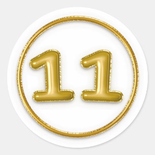 Gold Balloon Number 11 Round Sticker