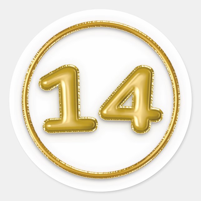 Gold Balloon Number 14 Round Sticker (Front)
