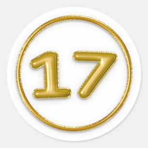 Gold Balloon Number 17 Round Sticker