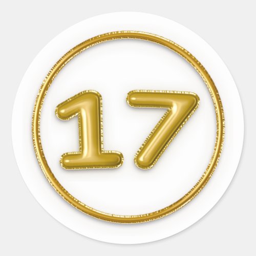 Gold Balloon Number 17 Typography Classic Round Sticker
