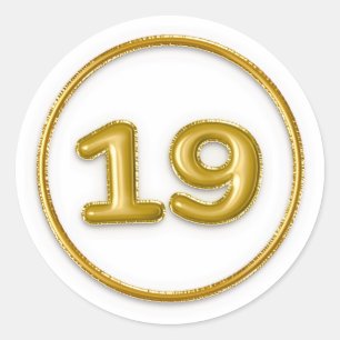 Gold Balloon Number 19 Round Sticker