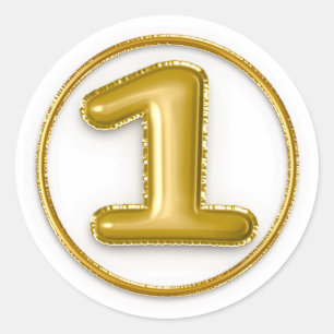 Gold Balloon Number 1 Round Sticker