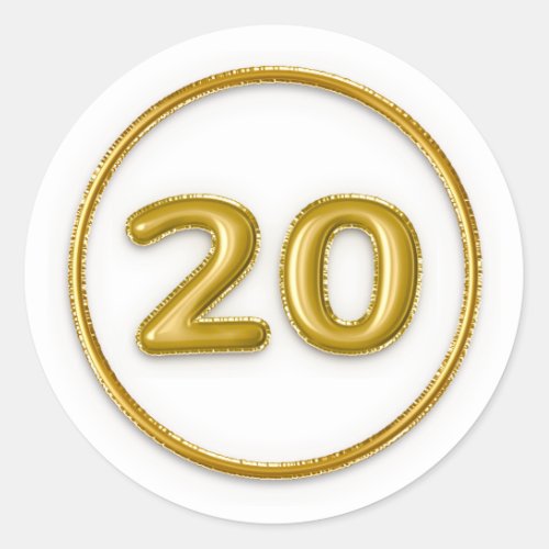 Gold Balloon Number 20 Typography Classic Round Sticker