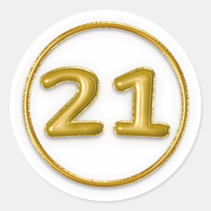 Gold Balloon Number 21 Round Sticker
