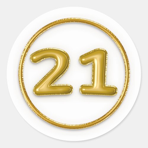 Gold Balloon Number 21 Typography Classic Round Sticker