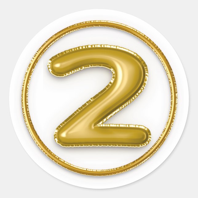 Gold Balloon Number 2 Round Sticker (Front)