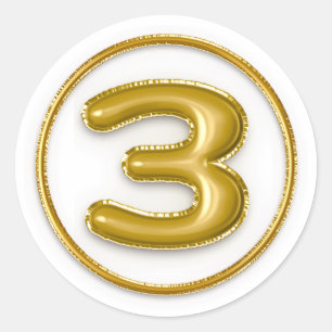 Gold Balloon Number 3 Round Sticker