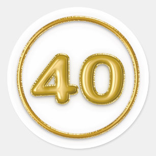 Gold Balloon Number 40 Round Sticker