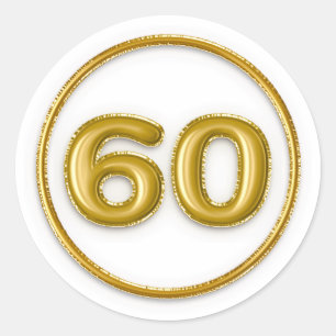 Gold Balloon Number 60 Round Sticker