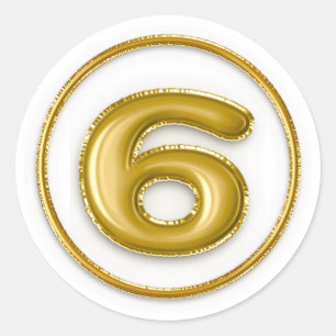 Gold Balloon Number 6 Round Sticker