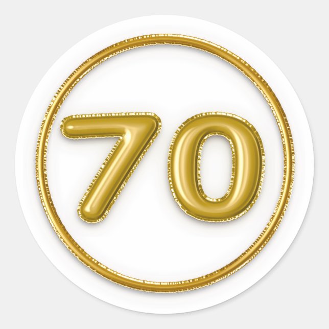 Gold Balloon Number 70 Round Sticker (Front)