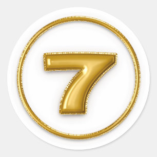 Gold Balloon Number 7 Round Sticker
