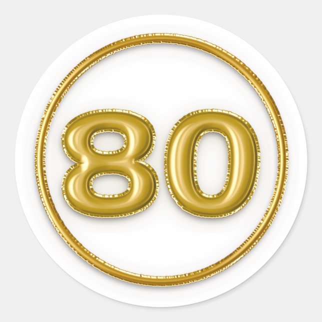 Gold Balloon Number 80 Round Sticker (Front)