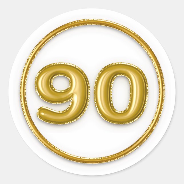 Gold Balloon Number 90 Round Sticker (Front)