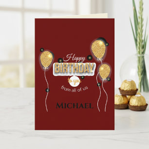 Gold Balloon Team Birthday Card
