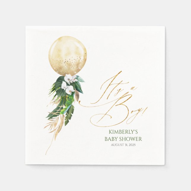 Gold Balloon Tropical Greenery Garland Baby Shower Napkins (Front)