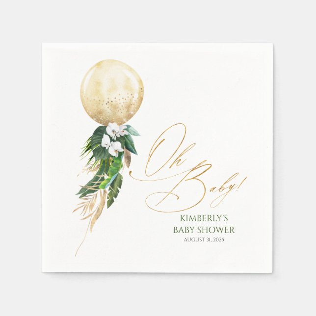 Gold Balloon Tropical Greenery Garland Baby Shower Napkins (Front)