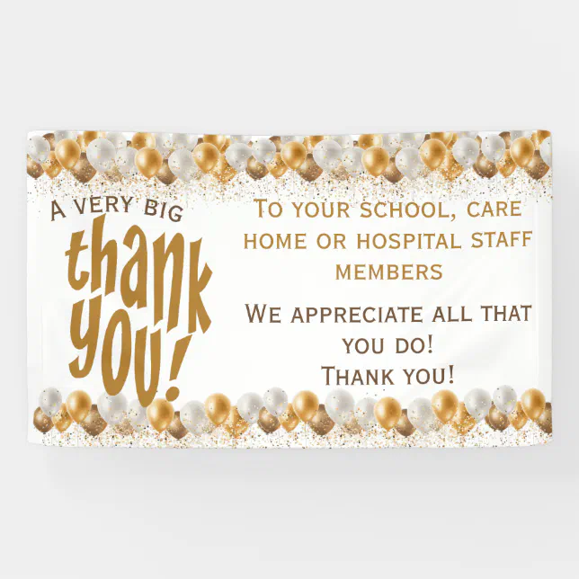 Gold Balloon Very Big Thank You Appreciation Banner | Zazzle