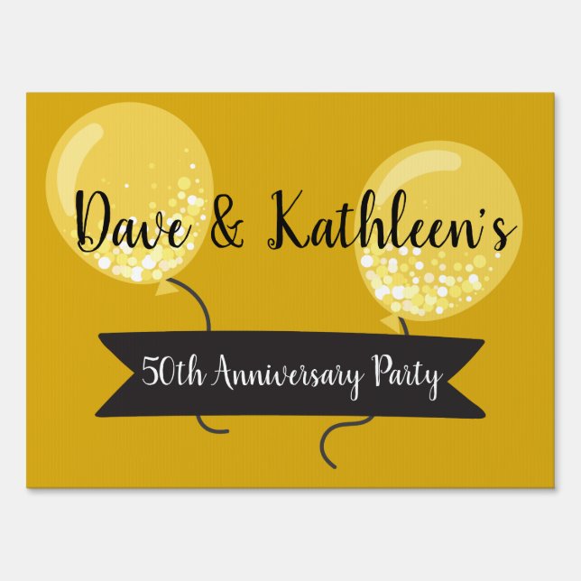 Gold Balloons50th Anniversary Party Lawn Sign (Front)