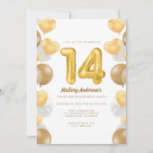 Gold Balloons 14th Birthday Party  Invitation (Front)