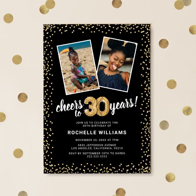 Gold Balloons 2 Photo 30th Birthday  Invitation (Creator Uploaded)