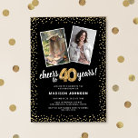 Gold Balloons 2 Photo 40th Birthday  Invitation<br><div class="desc">Celebrate the grand milestone of turning forty with our elegant birthday party invitations. With a customizable trendy black background, a then and now photo template, and golden accents, these invitations are sure to leave a lasting impression. The gold helium balloon details add a touch of magic, while the modern 40th...</div>