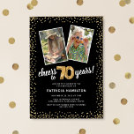 Gold Balloons 2 Photo 70th Birthday  Invitation<br><div class="desc">Celebrate the grand milestone of turning seventy with our elegant birthday party invitations. With a customizable trendy black background, a then and now photo template, and golden accents, these invitations are sure to leave a lasting impression. The gold helium balloon details add a touch of magic, while the modern 70th...</div>