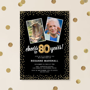 Gold Balloons 2 Photo 80th Birthday Invitation