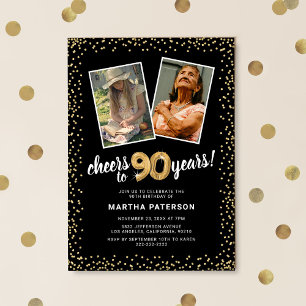 Gold Balloons 2 Photo 90th Birthday  Invitation