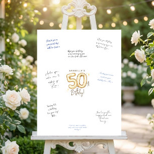 Gold Balloons 50th Birthday Signature Message Foam Board