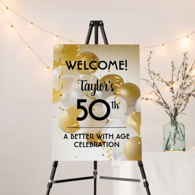 Gold Balloons 50th Birthday Welcome Foam Board | Zazzle