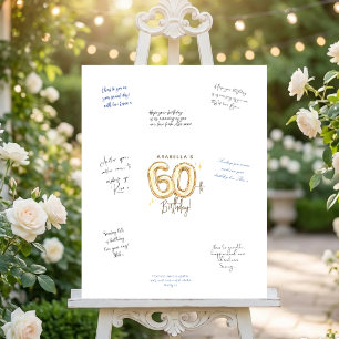 Gold Balloons 60th Birthday  Signature Message Foam Board