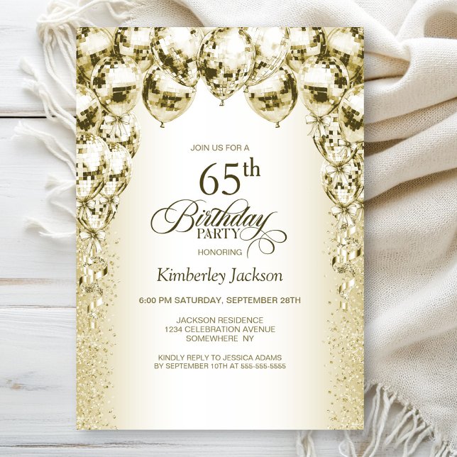 Gold Balloons 65th Birthday Party Invitation (Creator Uploaded)