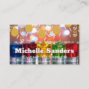 Gold Balloons and Confetti Colorful Shot Glasses Business Card