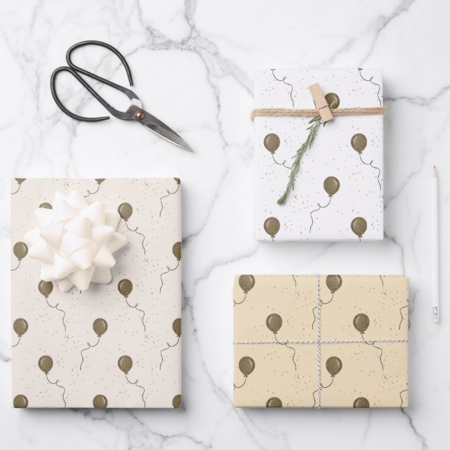 Gold Balloons and Sparkly Sky Wedding Wrapping Paper Sheets (Front)