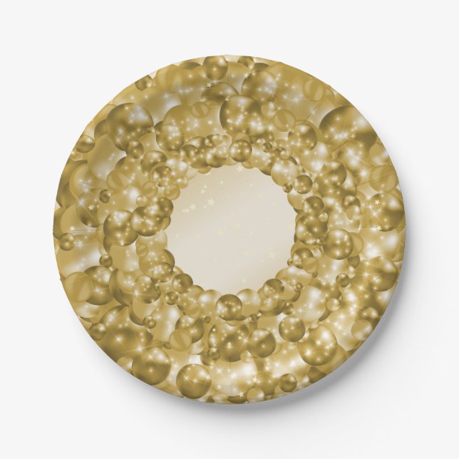 Gold Balloons and Stars Paper Plates (Front)