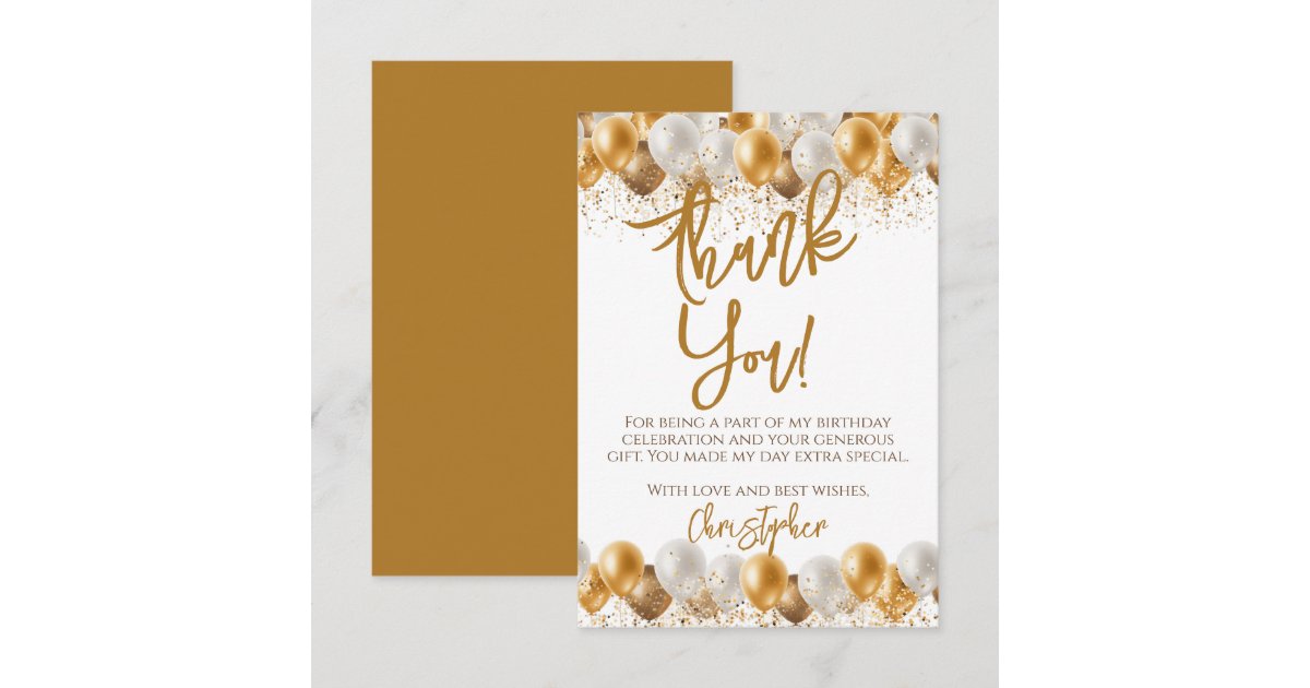 Gold Balloons Birthday Thank You Card | Zazzle