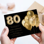 Gold Balloons Black 80th Birthday Party Invitation<br><div class="desc">Gold Balloons Black 80th Birthday Party Invitation

See matching collection in Niche & Nest Store</div>