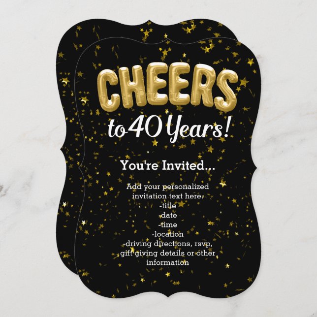 Gold Balloons Cheers to 40 Years 40th Birthday Invitation (Front/Back)
