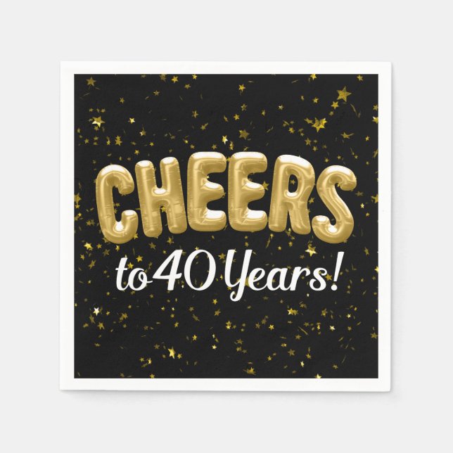 Gold Balloons Cheers to 40 Years 40th Birthday Napkins (Front)