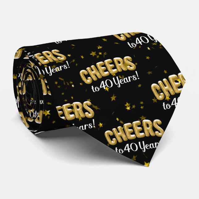 Gold Balloons Cheers to 40 Years 40th Birthday Neck Tie (Rolled)