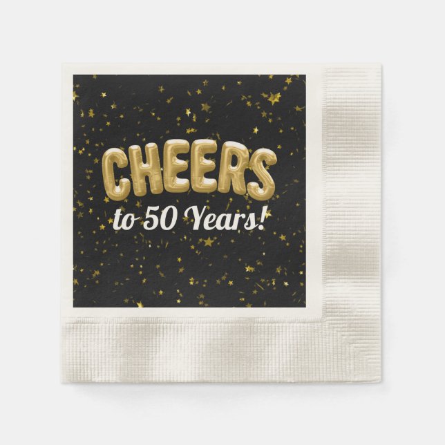 Gold Balloons Cheers to 50 Years 50th Birthday Napkins (Front)