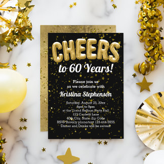 Gold Balloons Cheers to 60 Years 60th Birthday Invitation