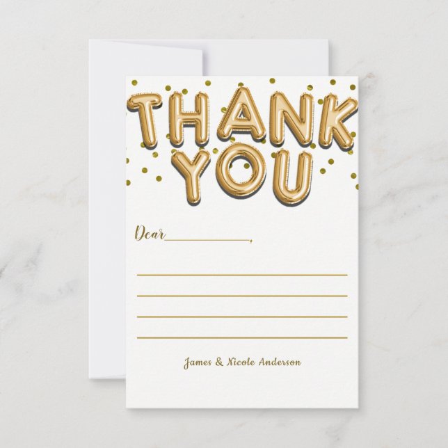 Gold Balloons Confetti Dots Modern Thank You Card (Front)