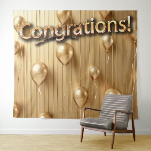 Gold Balloons Congratulations Party Decoration Tapestry
