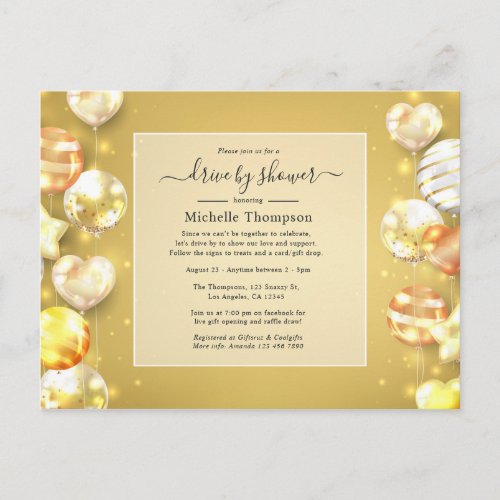 Gold Balloons Drive By Shower Postcard