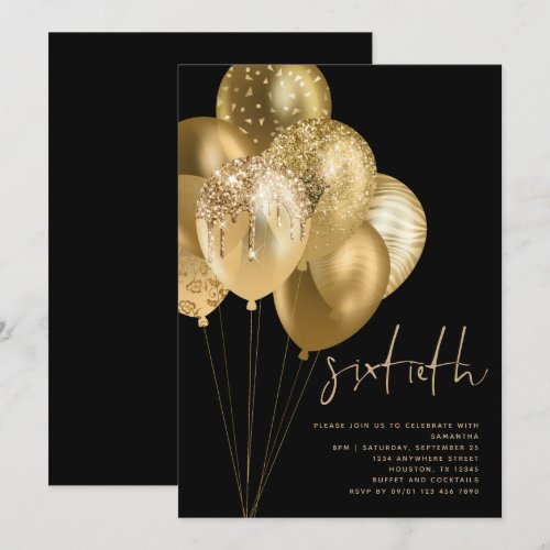 Gold Balloons Glitter Black 60th Birthday Party
