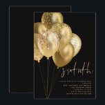 Gold Balloons Glitter Black 60th Birthday Party Invitation<br><div class="desc">Gold Balloons Glitter Black 60th Birthday Party. A bunch of Balloons in shades of gold with faux glitter for extra sparkle are to the left and Sixtieth is set in a modern handwriting style. Easily personalise the rest of the text to your own.</div>